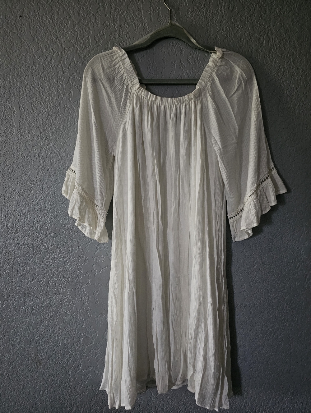 NAIF White Peasant Dress with Ruffle Sleeves